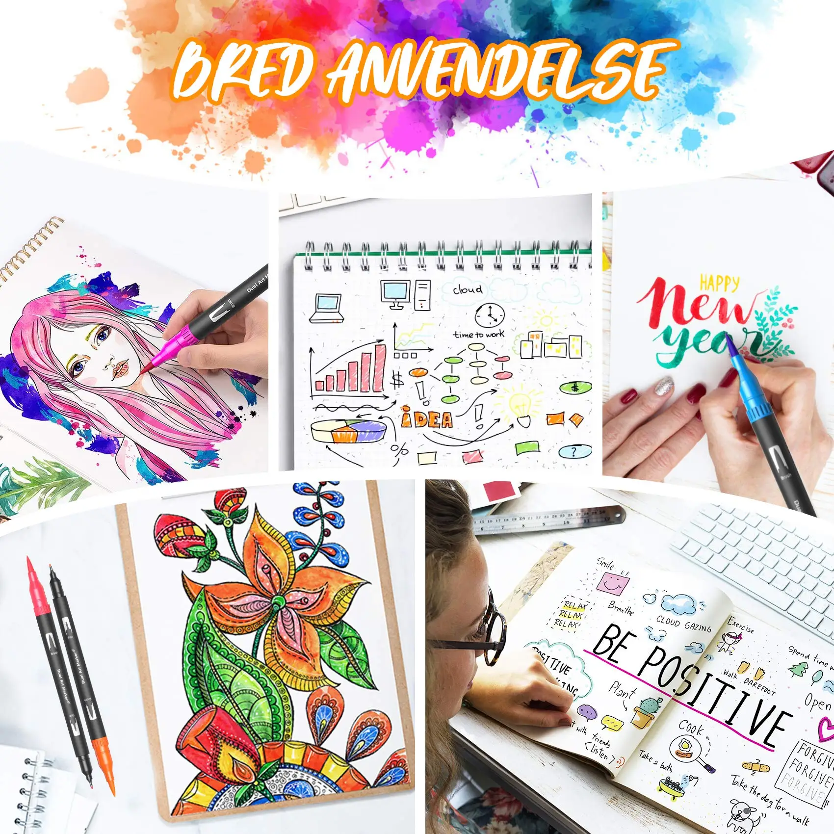 ปากกามาร์กเกอร์ศิลปะสีน้ำปลายสักหลาด12-120สีแปรงคู่สำหรับ set pulpen วาดภาพตัวอักษร