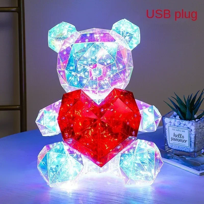 Lampka LED w kształcie misia 30 cm, kolorowa, błyszcząca, romantyczna, idealna na prezent, niespodzianka, dekoracja do sypialni dla dziewczyn, na urodziny, walentynki.