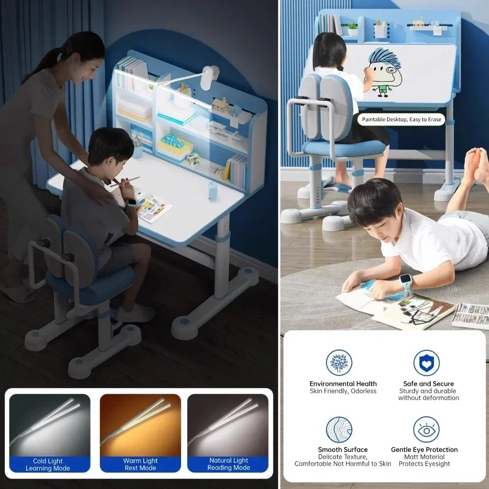 Ensemble de bureau et chaise réglables pour enfants, table d'étude ergonomique pour enfants, bureau inclinable, poste de travail à proximité, écriture scolaire, recommandé, 31.5 "W