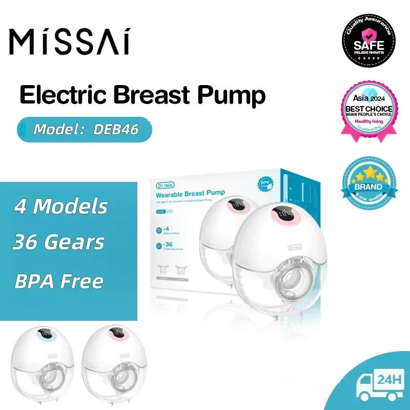 Tragbare Milchpumpe, freihändige elektrische Milchpumpen, bequemer Milchsammler, leicht, mit LED-Anzeige, 4 Modi und 36 Stufen