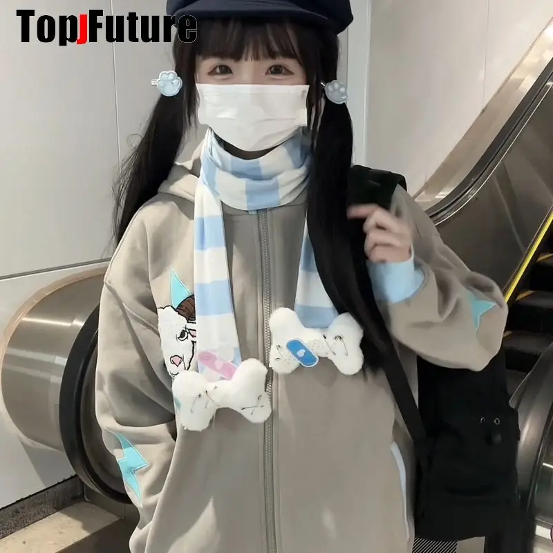 Harajuku Gothic Lolita Y2k Meisje Punk Vrouwen Lange Sjaal streetwear engel Harige Bone Sjaals