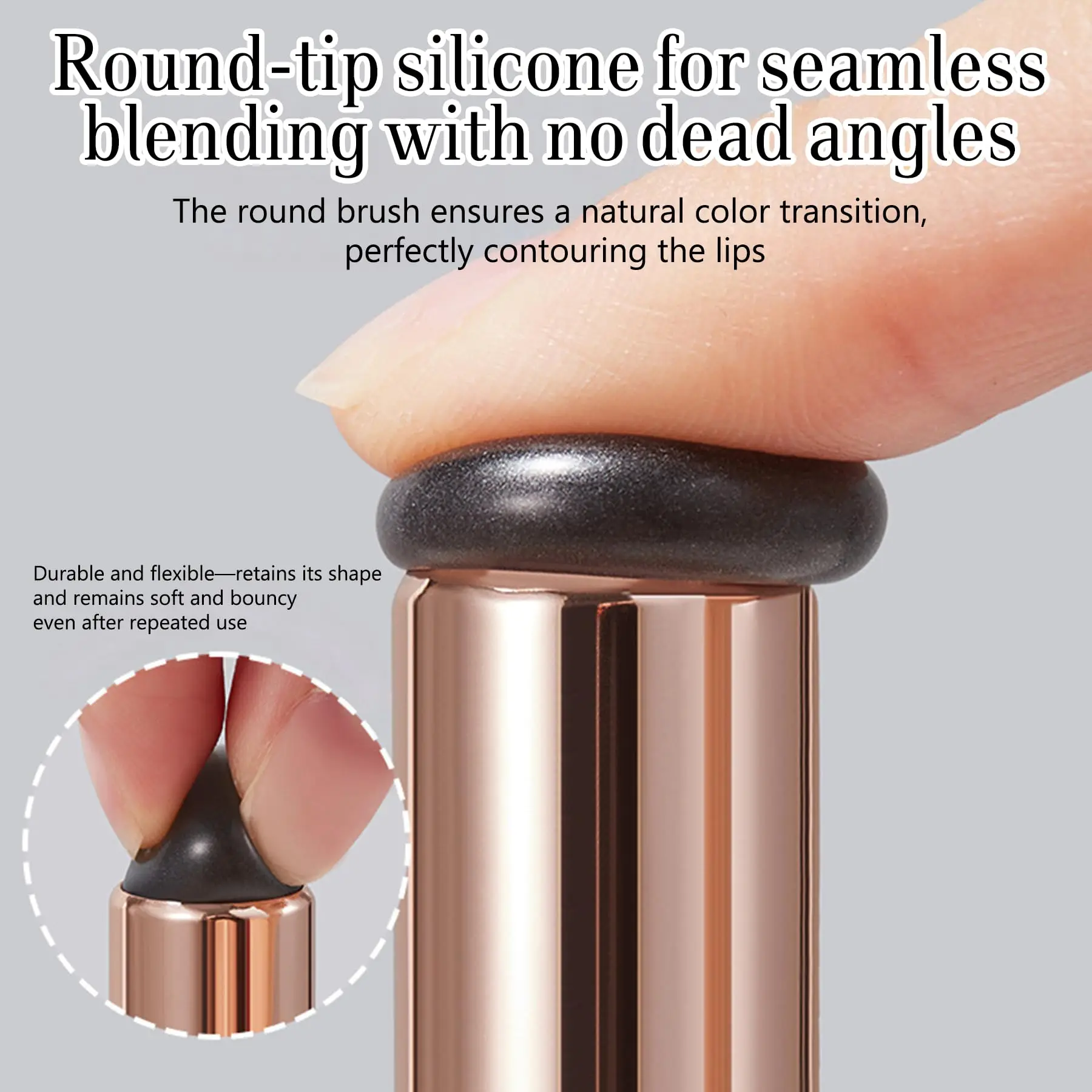 Pincel de labios de silicona, aplicador de pinceles de labios de cabeza redonda con cubierta para corrector de bálsamo de brillo de lápiz labial