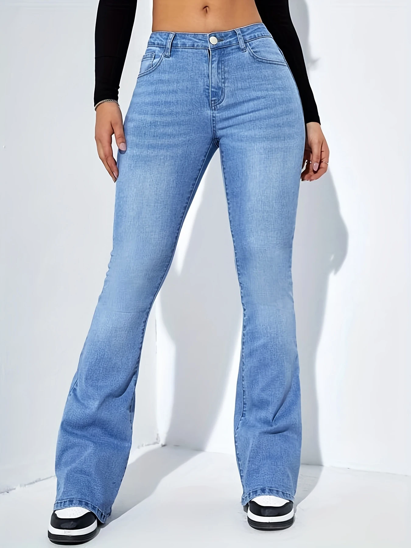 Damesjeans hoge taille stretch comfortabele uitlopende broek Denim broek