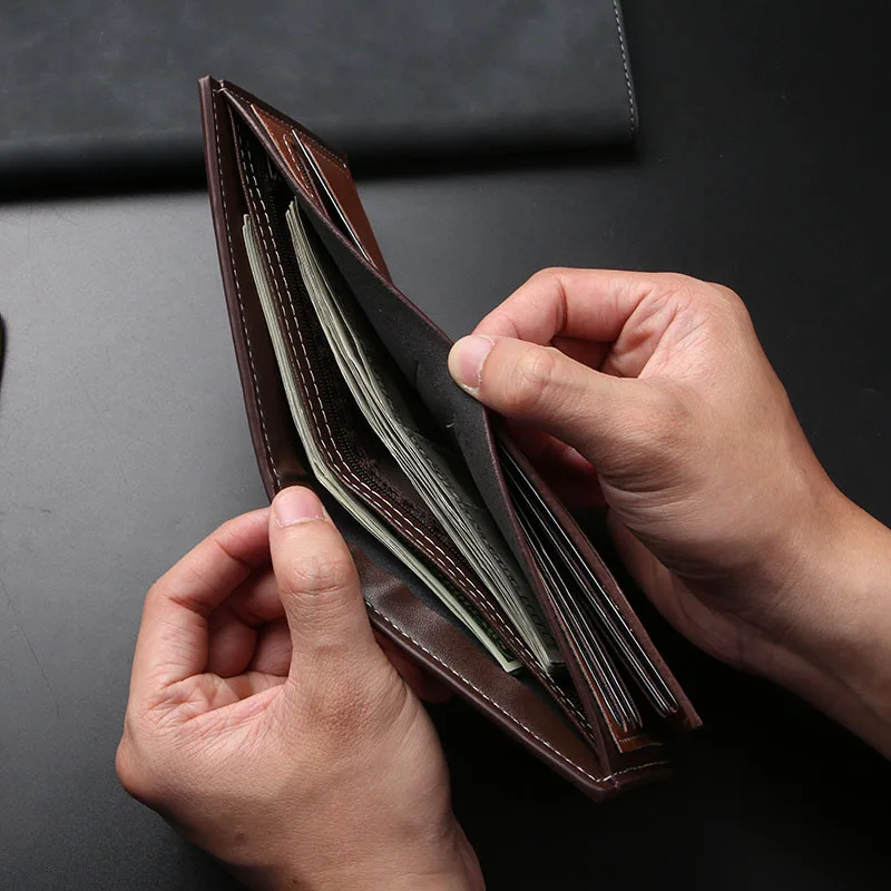 가죽 남성용 짧은 지갑 Bifold Business Slim Minimalist Ultra-Thin with Multiple Card Holders 청소년을위한 동전 지갑 머니 클립