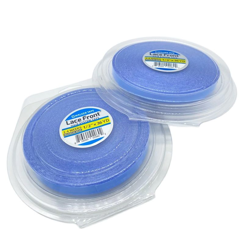 Tudo com caixa 0.8/1.0/1.27cm de largura 12 jardas fita frontal de renda azul fita dupla face fita frontal de renda fita de extensão de cabelo