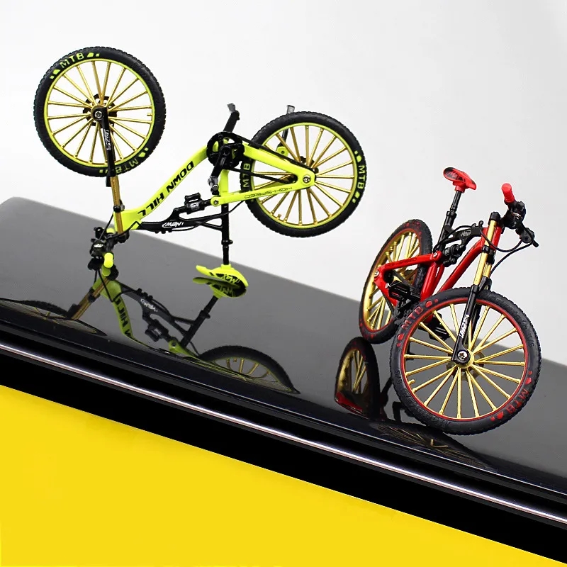 Mini modelo 1:10 de bicicleta de liga fundida, dedo de montanha, metal curvado, simulação de bicicleta de estrada, coleção de presentes, brinquedos para meninos