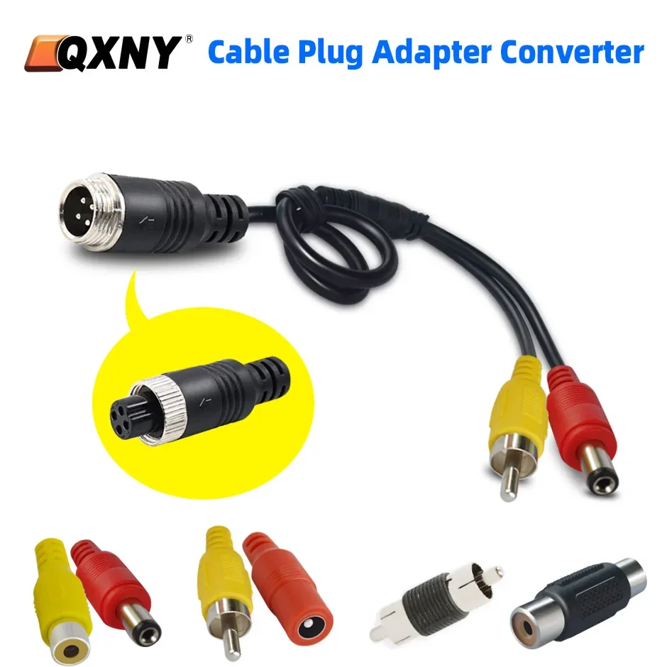 QXNY 4Pin cabeza de aviación macho/hembra a RCA AV/hembra DC convertidor adaptador de enchufe de Cable múltiple para Monitor de cámara trasera de coche