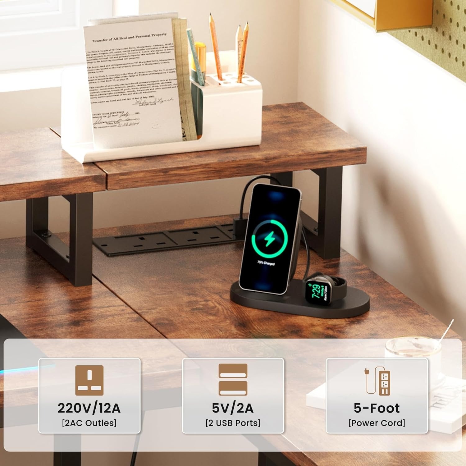 L Shaped Desk with Power Outlet Corner Computer Desk with Storage Shelves and Fabric Drawer, Study Writing Table Gaming Desk