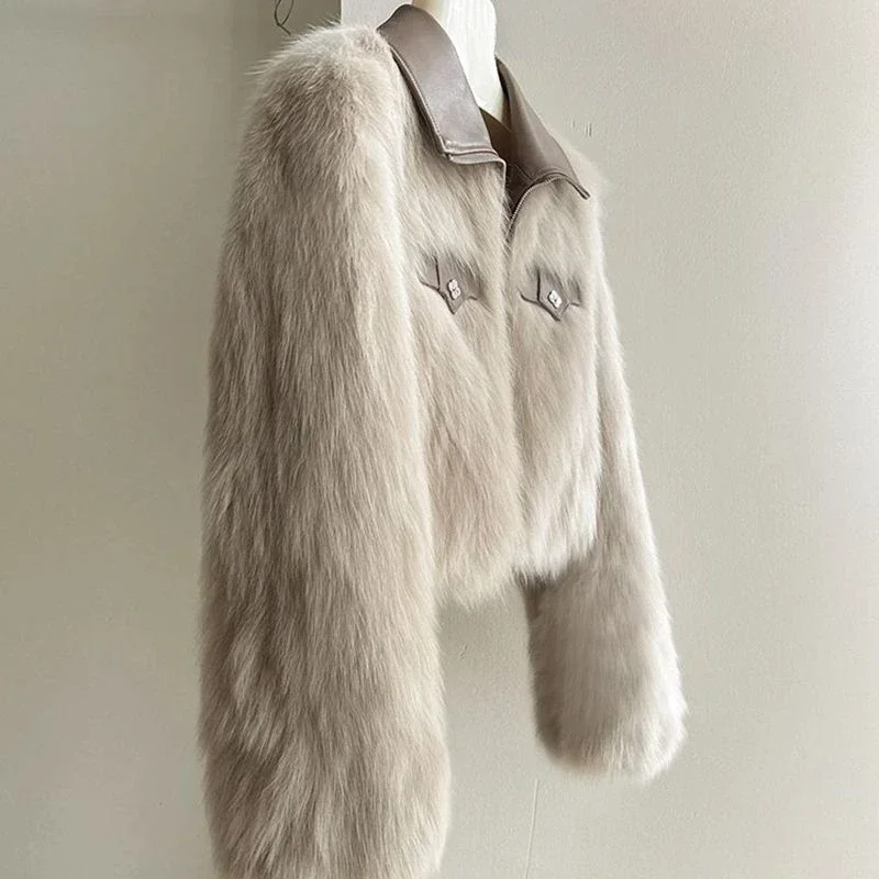 Koreanische Version Revers Hellgrau Imitation Fuchs Flauschigen Kurzmantel für Frauen, Frühling und Herbst Mantel, Kleine Duft Pelzmantel, Ne
