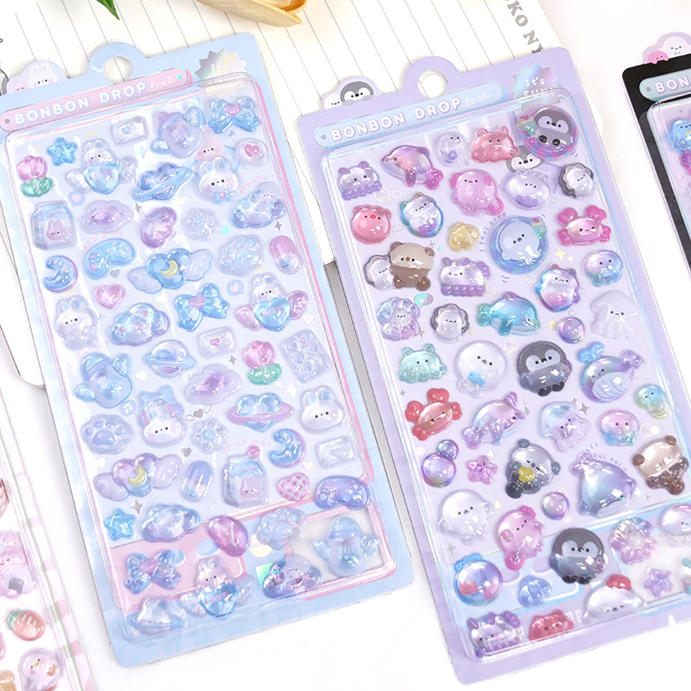 Creative Candy Ghost Rabbit Drop 3D Relief Stickers Scrapbooking Diy Diary Stationery Sticker Decor Cute Aesthetic Stickers