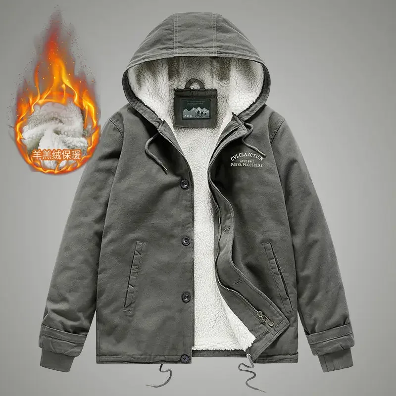 Herren Jacke Mit Kapuze Parkas Lamm Pelz Futter männer Winter Jacken Plüsch männer Kalten Jacke Verdickung Motorrad Jacke