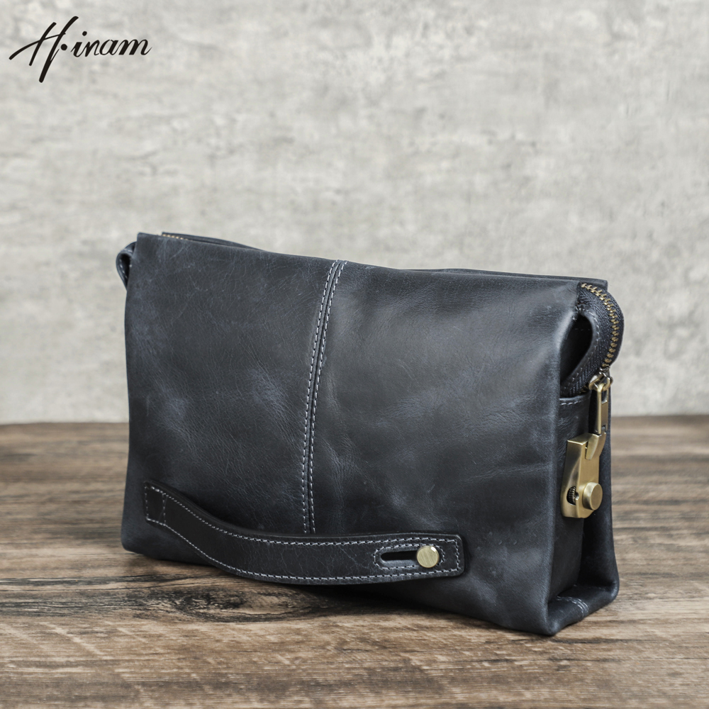 Crazy Horse Echtes Leder Passwort Lock Casual Clutch Tasche Männliche Brieftasche männer Geldbörse Schutzhülle Große Kapazität Blau Handtasche