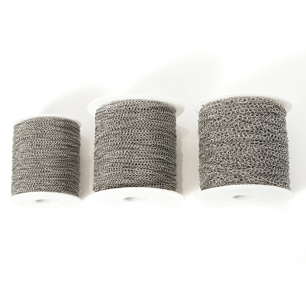 Cadena de acero inoxidable de 10 metros/rollo, cadenas Bluk básicas para fabricación de joyas DIY