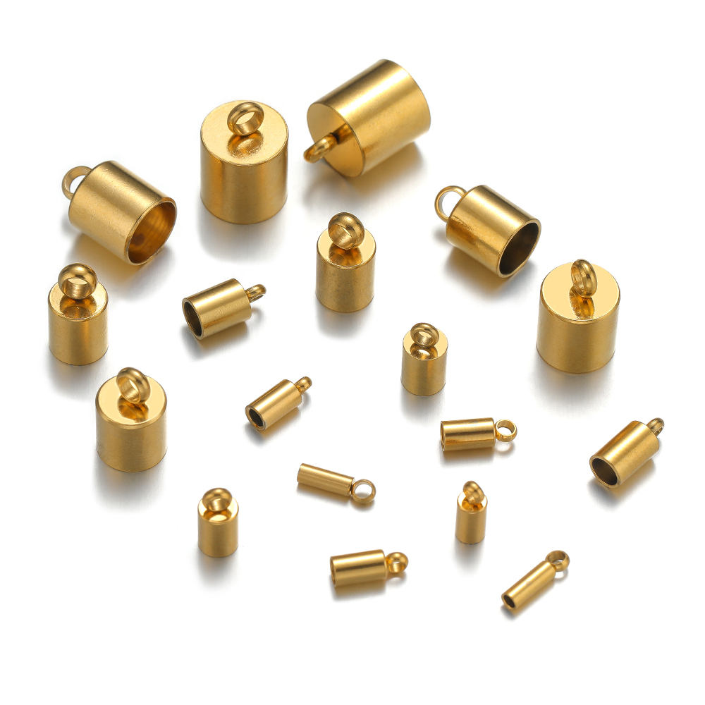 20pcs Stainless Steel Crimp End Caps Leather Cords End Tip Beads Caps PVD Plated Gold Clasps DIY Jewelry Making Finding Supplies