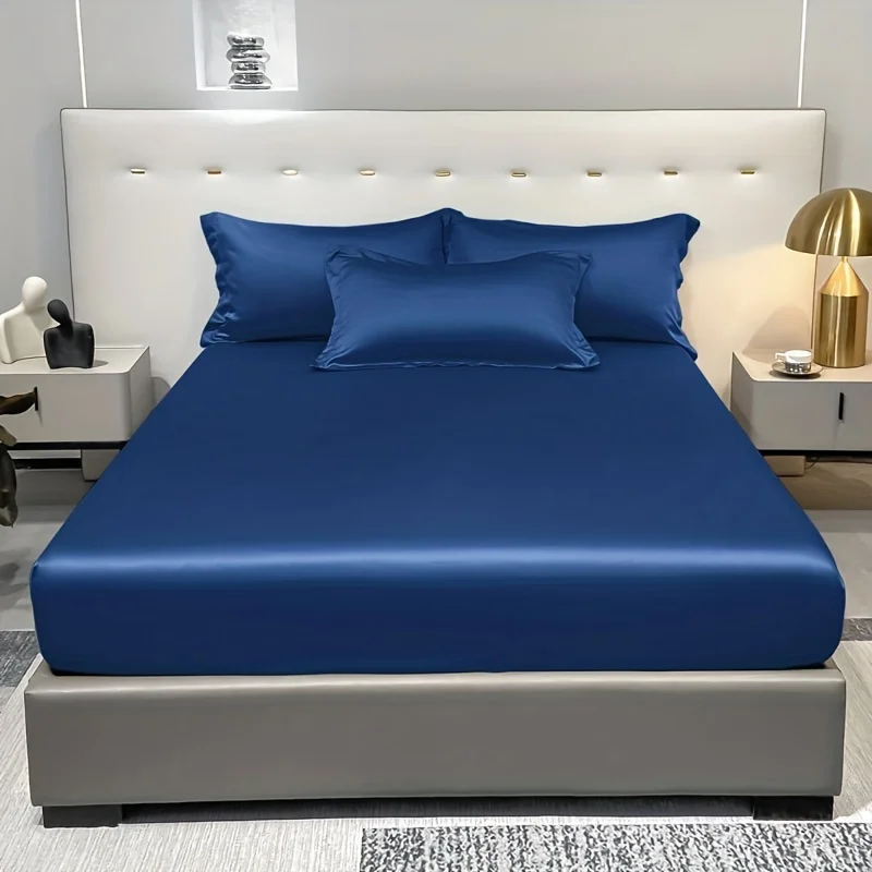 1 lenzuolo con angoli semplice e moderno in raso tinta unita, copriletto in seta ghiacciata tinta unita per camera da letto, biancheria da letto (escluse federe)