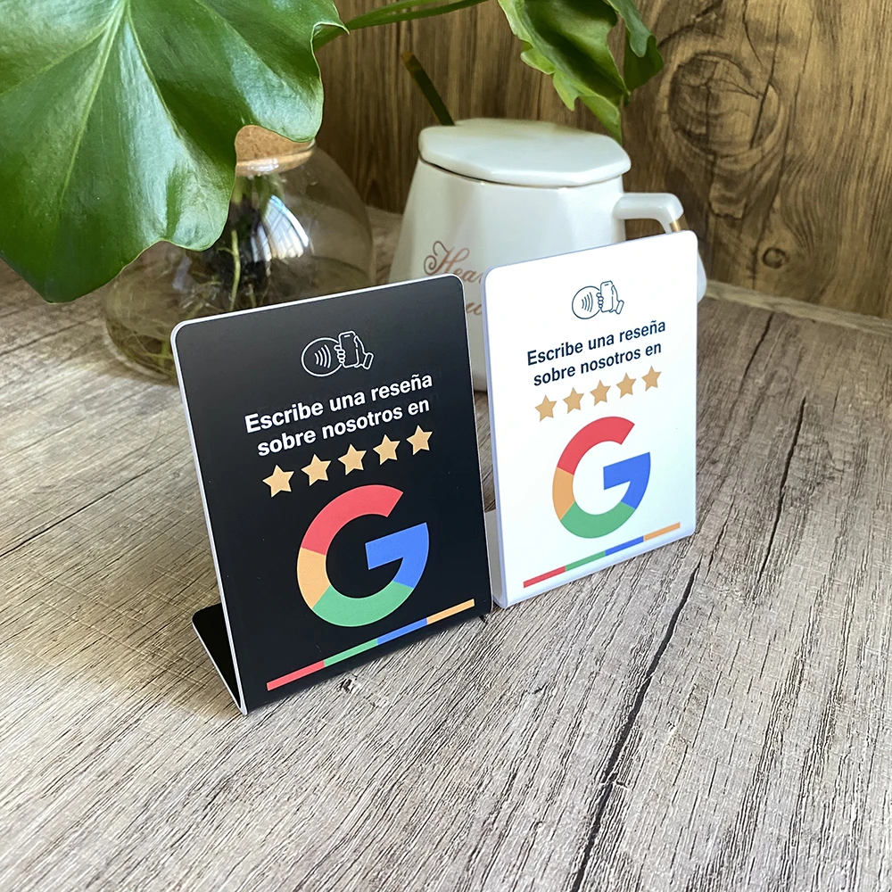 Revisão de nós no Google Display Table Stand Alemão Francês Espanhol Árabe NFC Google Review Sign para Restaurante Loja de Beleza