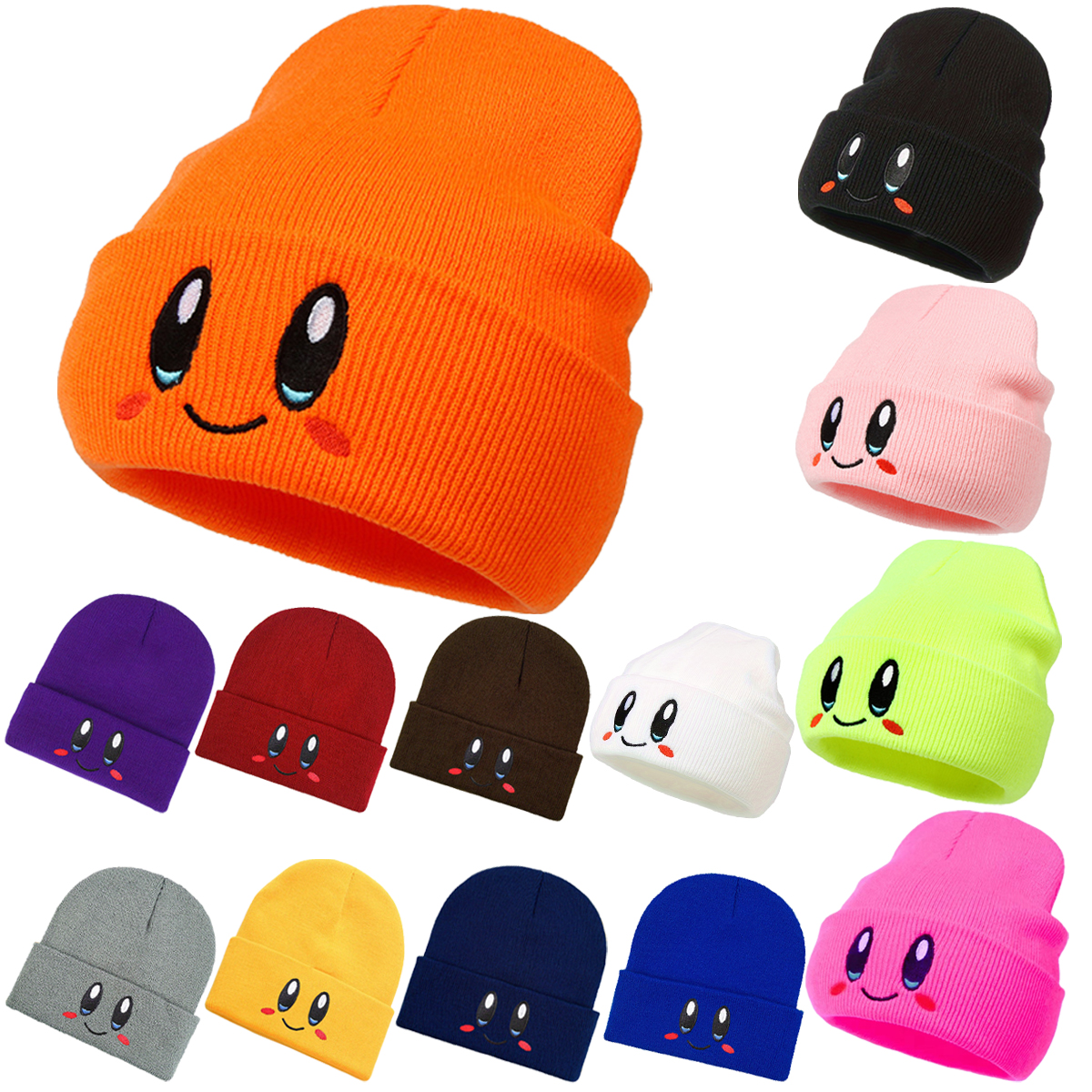 Gorro de punto con cara sonriente para hombre y mujer, gorro de lana versátil, bordado de dibujos animados, cubierta cálida, Hip Hop