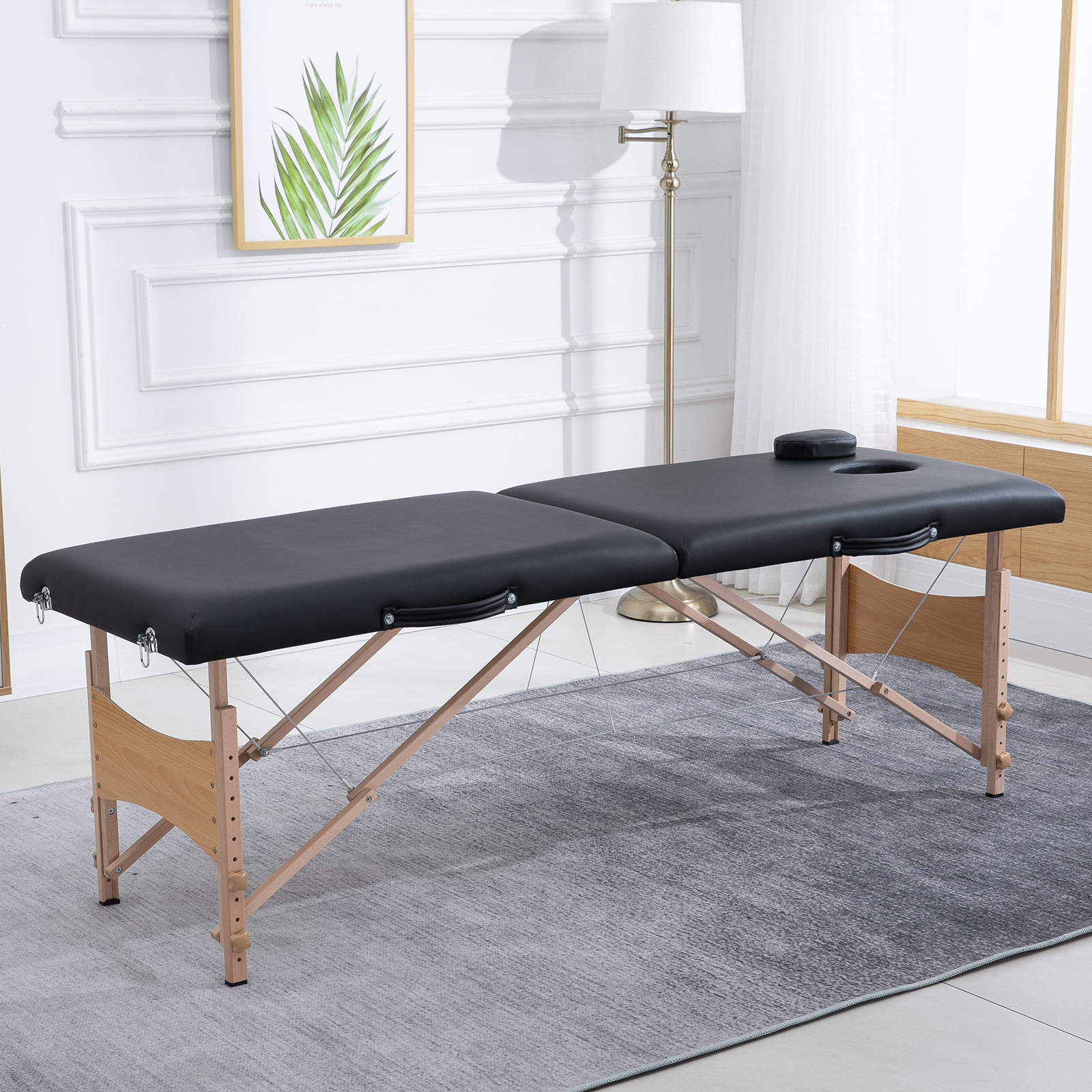 Homcom faltbare Massage trage aus Holz mit Kopfstütze 186x60x58-81 cm