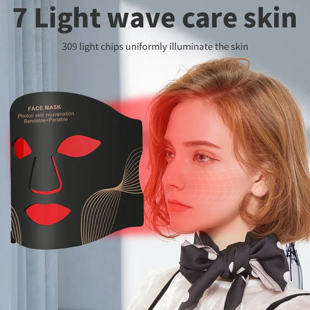 7 Color Photon Silicone Face LED Mask with Neck Whitening Skin Blemish Firming Skin Deep Repair Remove Wrinkles Beauty Mask