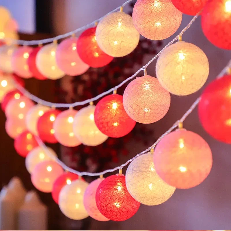 20LED コットンボールストリングライトガーランド妖精街路灯クリスマス装飾家庭用屋外ウェディングガーデンパティオライト