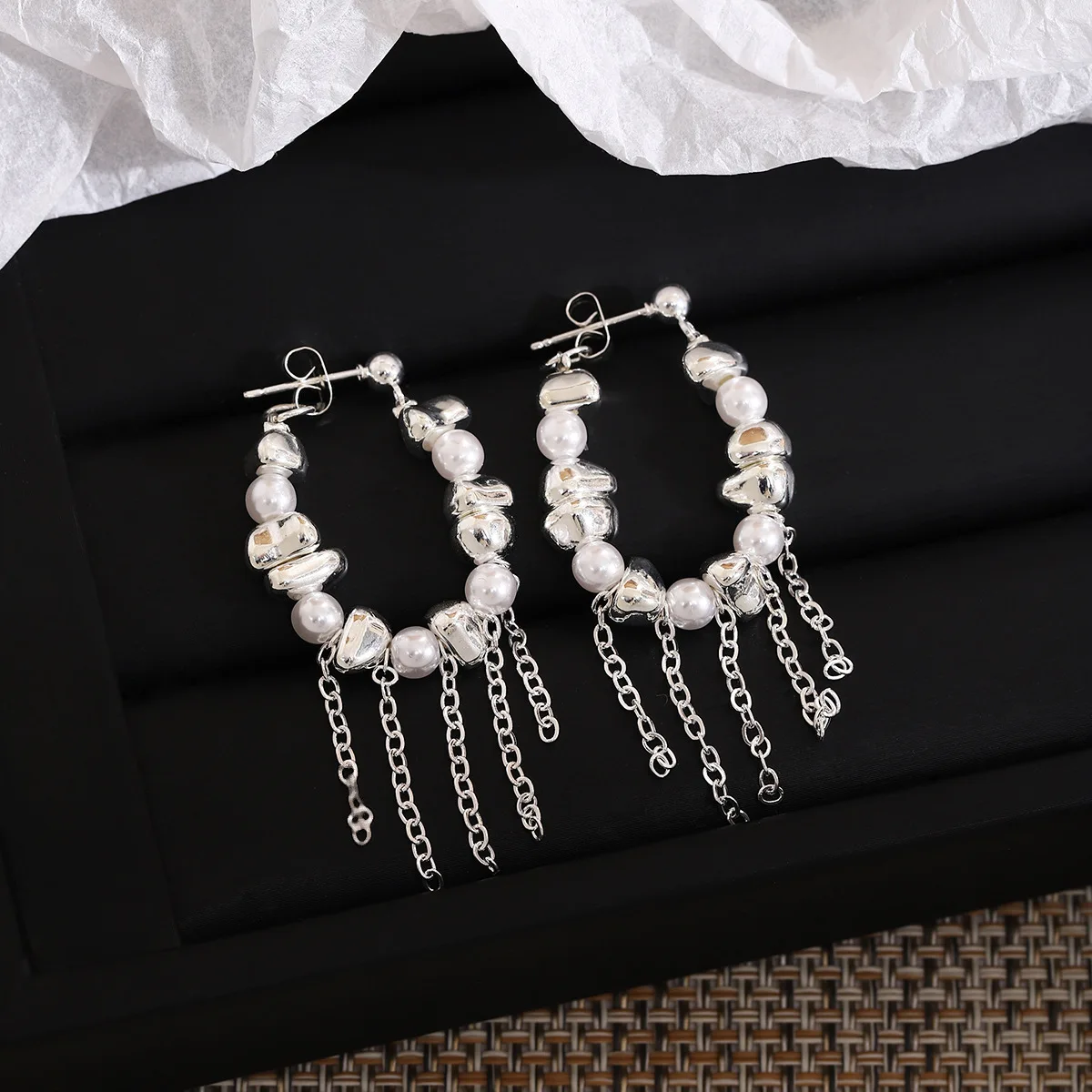 Nuevo fragmentado empalmado ​ ​ Pendientes colgantes de perlas de imitación irregulares con borlas para mujer, joyería coreana, accesorios de joyería