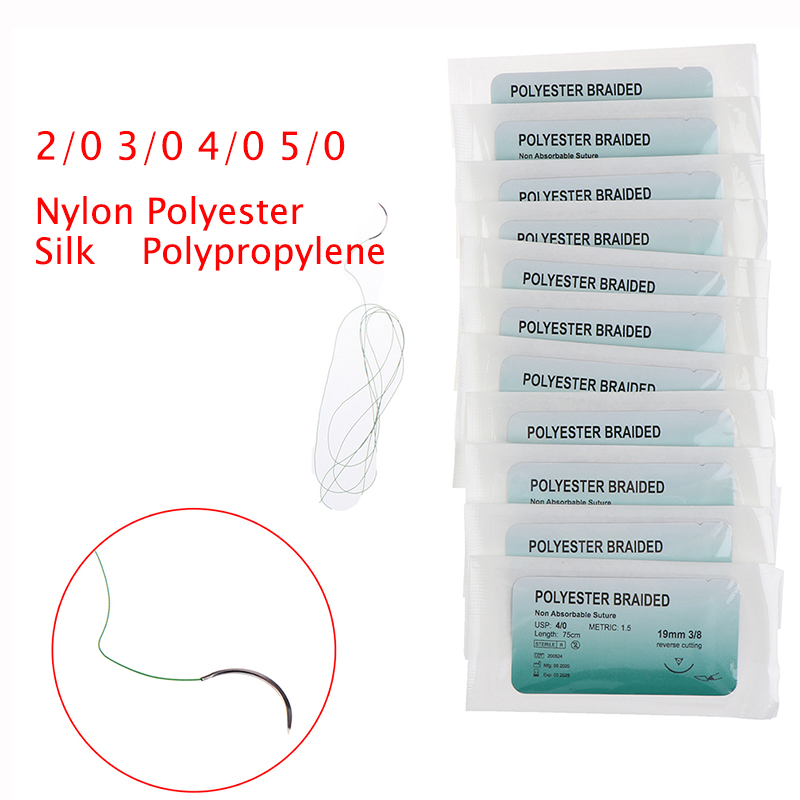 12ชิ้นเข็มเย็บแผลทางการแพทย์75เซนติเมตร2/0 3/0 4/0ไหมไหมไหมไหมชุดฝึกผ่าตัด