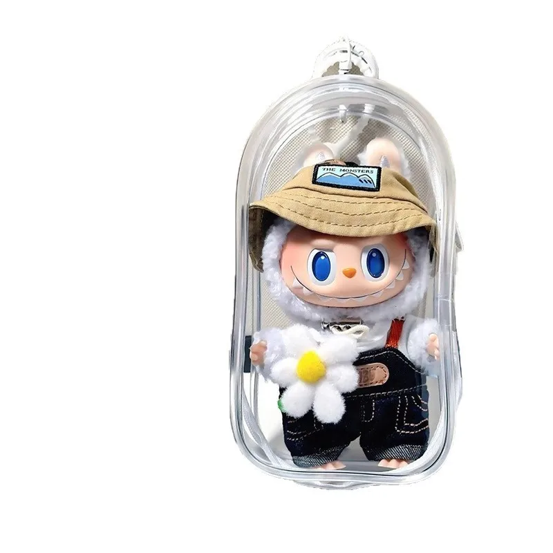 Für 17 cm Labubu Lagerung Tasche Plüsch Puppe Tasche Rutschige Baby Tasche Schutzhülle PVC Transparent Cutes Staubdicht Rucksack Anhänger
