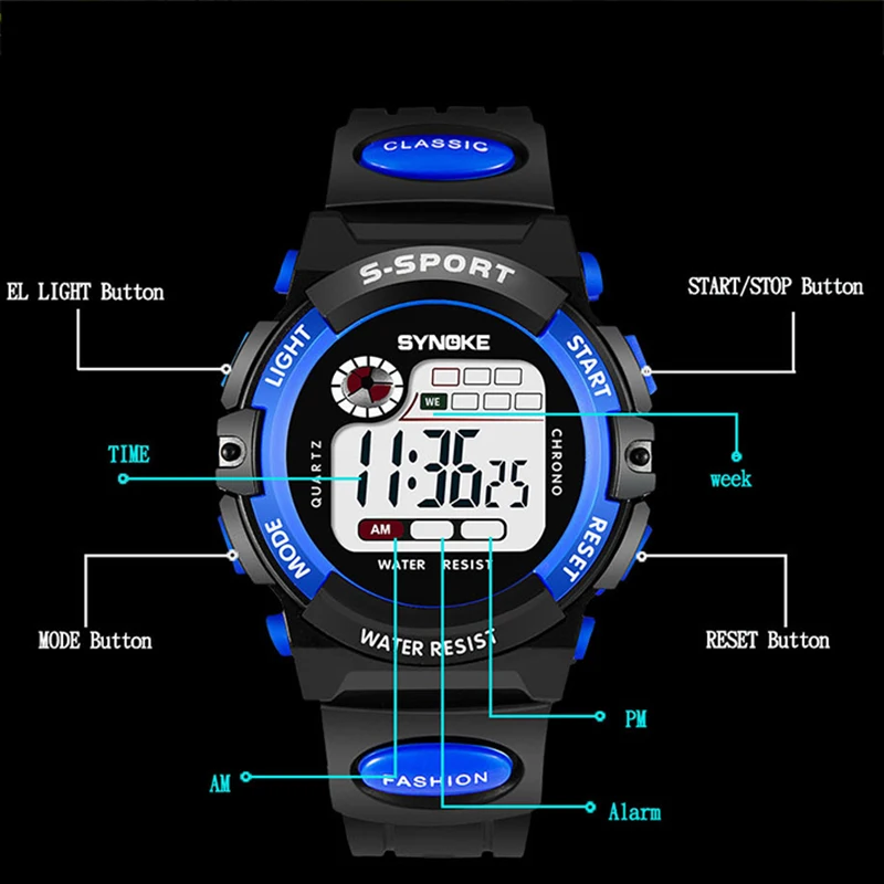 Reloj electrónico para niños, relojes deportivos para estudiantes, colorido reloj Digital LED deportivo de 3ATM, reloj de pulsera con alarma impermeable para niños y niñas