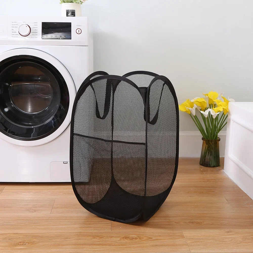 Grande capacidade cesta de roupas sujas balde de armazenamento malha banheiro portátil dobrável cesta de roupas sujas