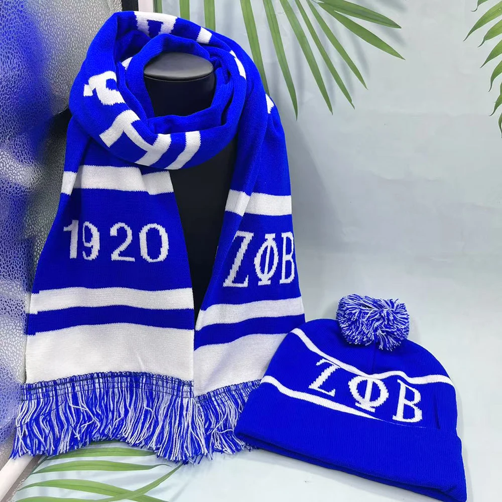 Zeta Phi Beta 1920 ตัวอักษรกรีก Sorority Party น้องสาวของขวัญสีฟ้าสีขาวผ้าพันคอหมวกชุด