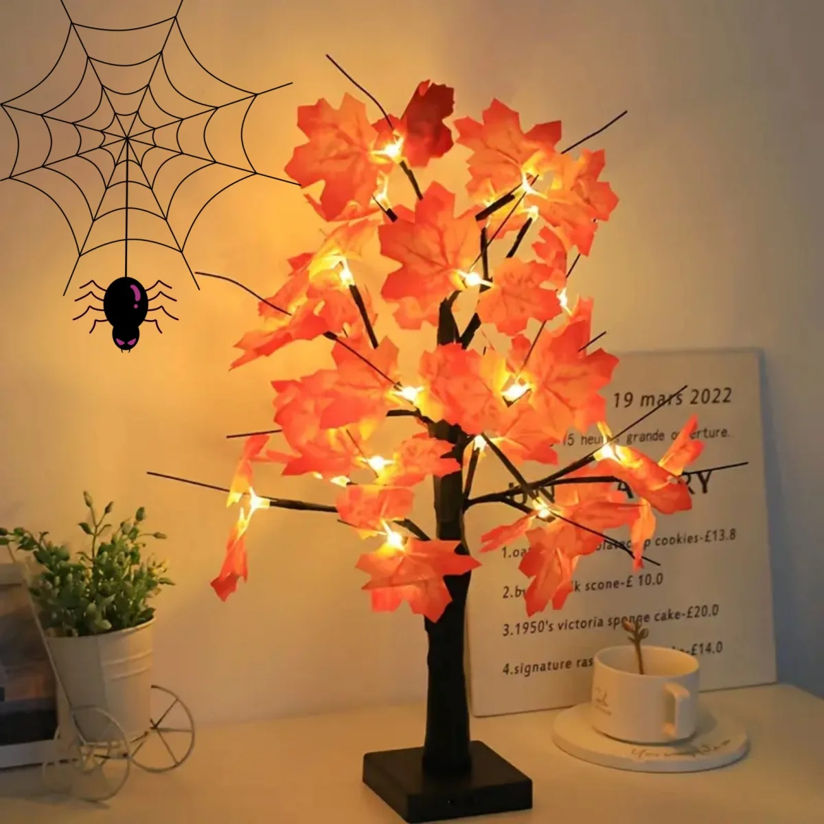 24 LED 인조 검은 자작나무 조명 DIY 가지 테이블 램프 가을 선물 홈 침실 휴일 파티 할로윈 장식 1개