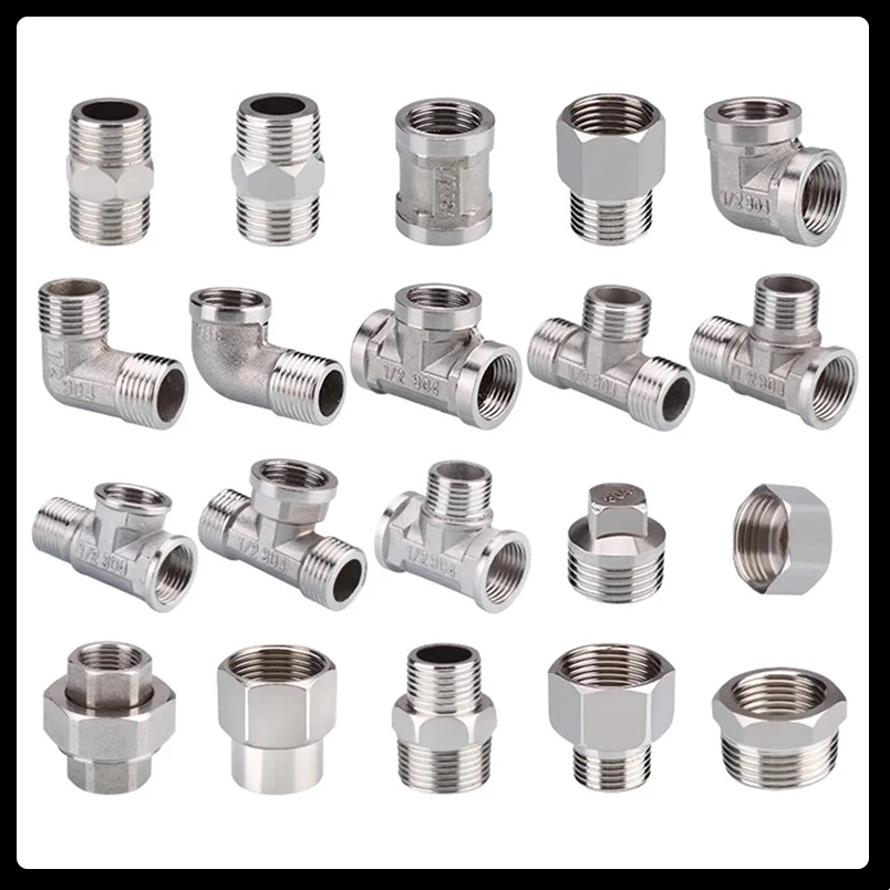 1/2 3/4 BSP 304 rosca macho hembra de acero inoxidable tipo T reductor codo adaptador de junta a tope acoplador accesorios de plomería
