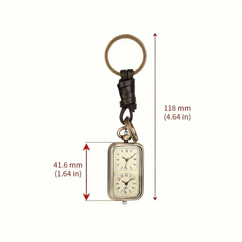 Exquisite Watch Bronze Keychain Pocket Watch Square Retro Double Time Movement Quartz Watch Without Cover Antique Style Pendant
