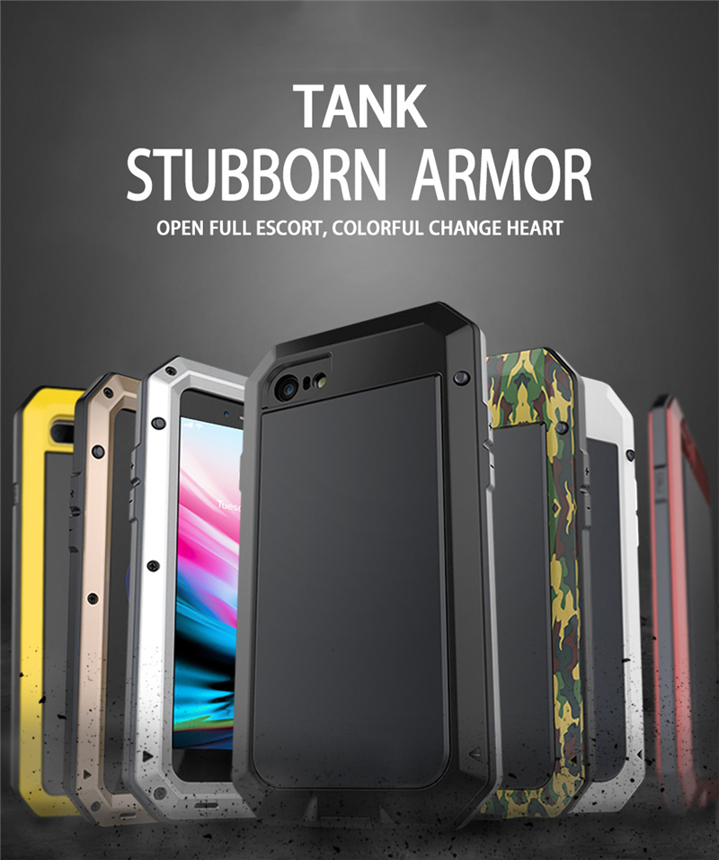 Funda protectora Armor resistente para iPhone 7 8 Plus XR X Xs 11 12 13 Pro Max 14 15 Plus SE SE2 360 cubierta de tanque de Metal a prueba de golpes