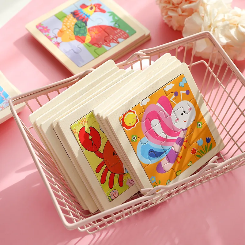 เด็กสัตว์ปริศนาเกม 11X11 ซม.การ์ตูน Tangram ปริศนาไม้ของเล่นเพื่อการศึกษาจิ๊กซอว์ของเล่นสําหรับของขวัญเด็ก