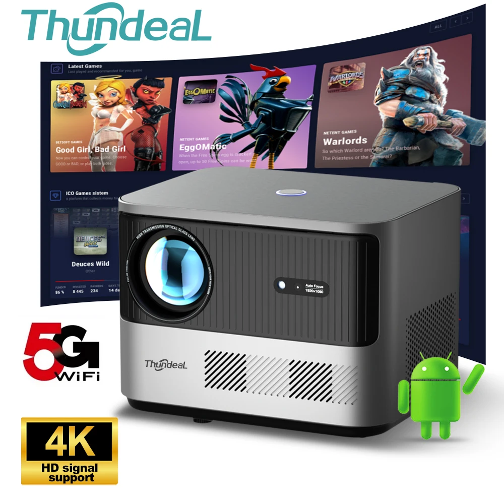 ThundeaL-Projetor Android Portátil, TDA6, Full HD, 1080P, 2K, Vídeo 4K, Home Theater, Foco Automático, 5G, WiFi, TDA6W, 3D