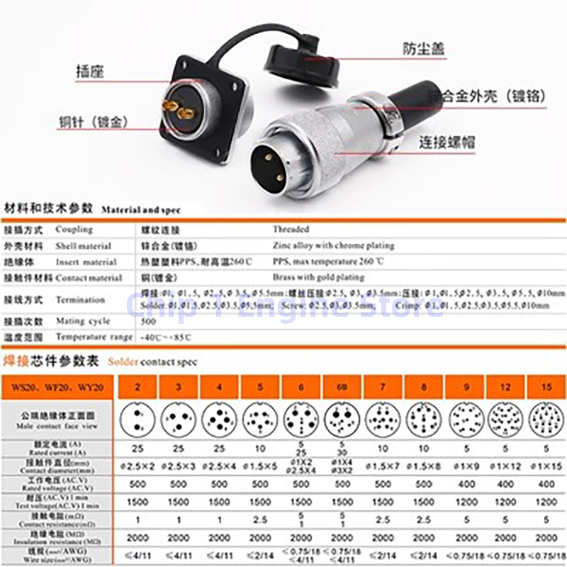 For WEIPU WS20 connector aviation plug WS20 TQ+Z 2 3 4 5 6 7 8 9 12 15pin industrial waterproof connector for male and female