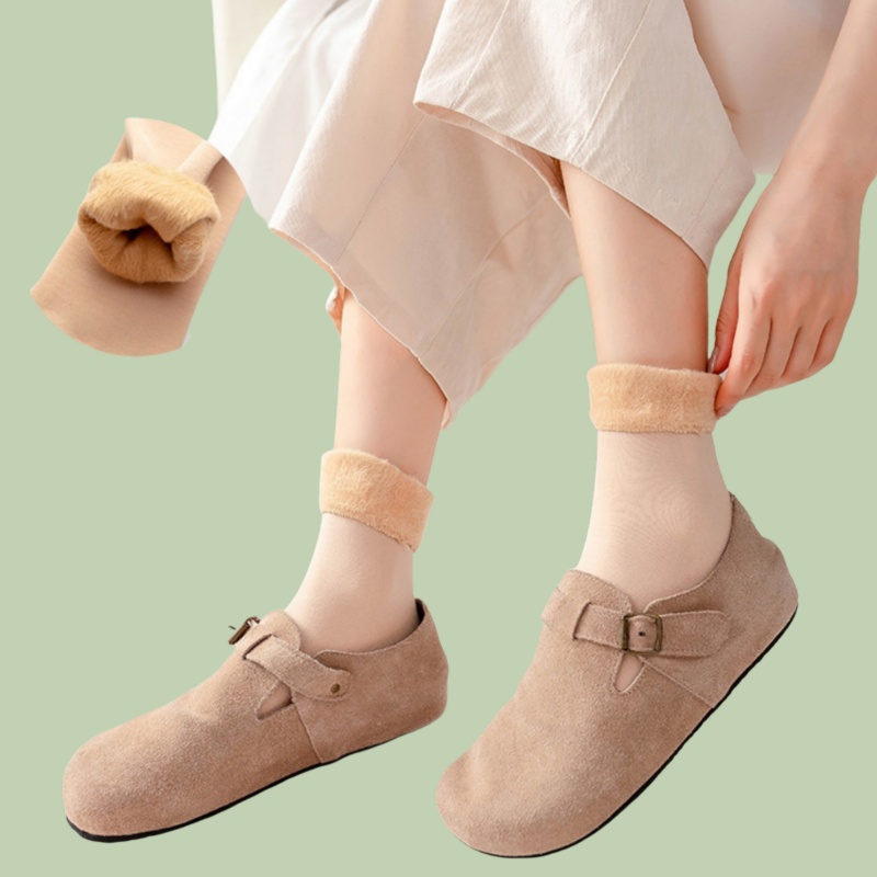 Color sólido, calcetines cálidos de tubo medio para otoño e invierno para mujer, botas de terciopelo para nieve, suelo del hogar, lana de nailon, Cachemira térmica gruesa y cálida