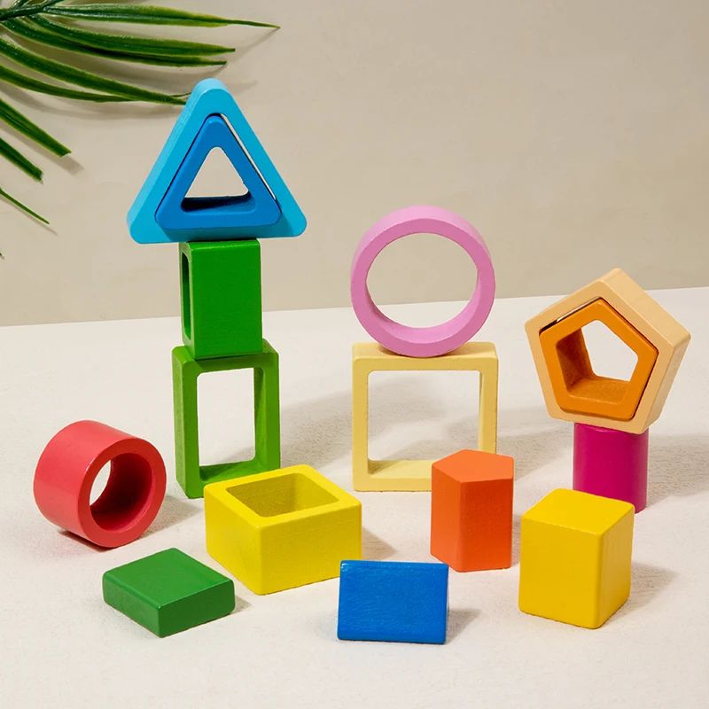 Montessori Holz Sortierung Stapeln Spielzeug Form Farbe Sortieren Block Puzzles Kleinkind Geometrische Stapeln Spielzeug für Baby Frühe Bildung