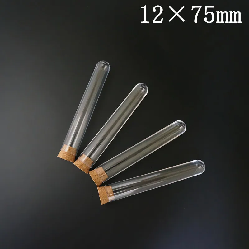 Provette in plastica da 100 pezzi con tappi di sughero, diametro da 12 mm a 25 mm, bottiglia trasparente per caramelle per feste con fondo rotondo, fiala regalo di nozze