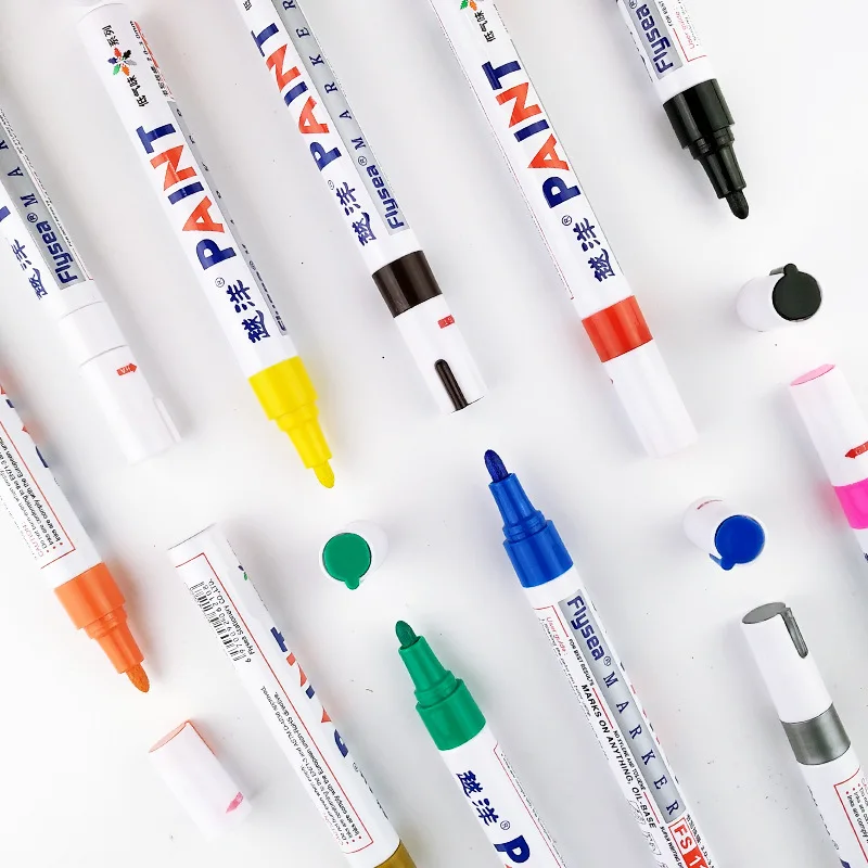 12 สีสีขาวยางกันน้ําถาวร MARKER วาดยางรถยางสิ่งแวดล้อมยางภาพวาดปากกาเน้นข้อความ