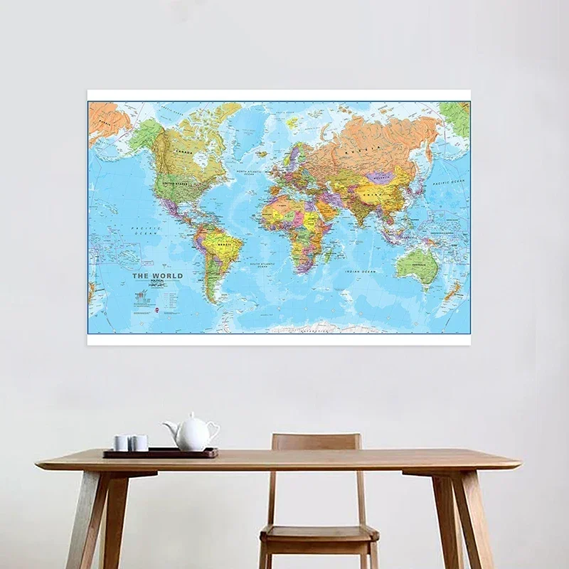 150*100Cm Bản Đồ Chính Trị Của Thế Giới Chi Tiết Tường Poster Trong Suốt In Hình Tranh In Canvas Lớp Học Trang Trí Nhà Trường nguồn Cung Cấp