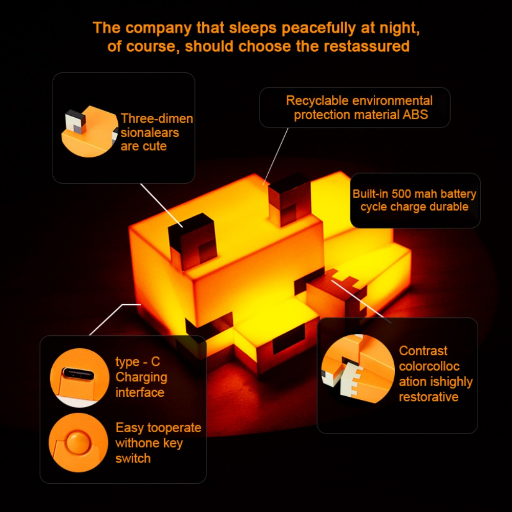 Cute Fox Night Light Soft Orange Glow Desk Lamp Indoor Atmosphere Light Bedroom Headboard Night Light Children Birthday Gifts