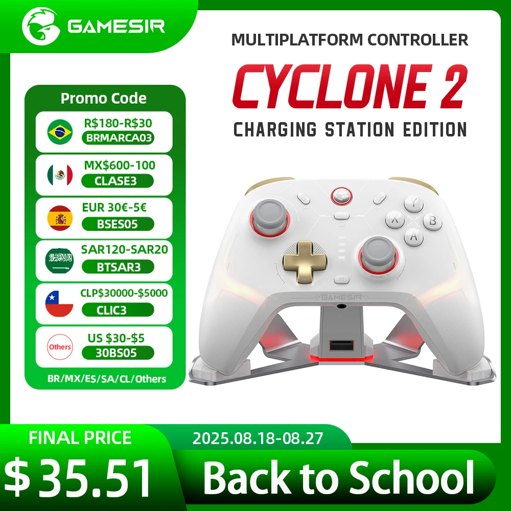 GameSir Cyclone 2 draadloze pro-controller, joysticks met Hall-effect, Bluetooth-gamepad voor Nintendo Switch, iPhone, Android en pc