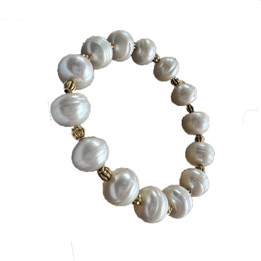 Conjunto de joias vintage Freshwater Baroque Pearl para mulheres e meninas, conjunto pulseira e brincos, moda