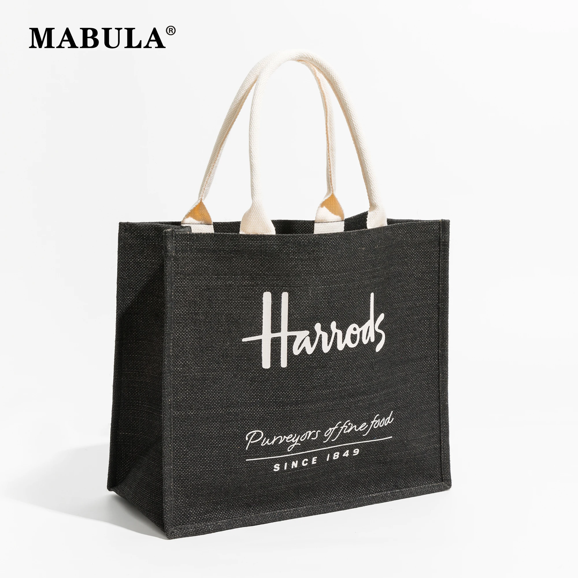 Bolso de mano de playa de lino negro para mujer, bolso de compras reutilizable ecológico, bolso de libro de trabajo de viaje portátil