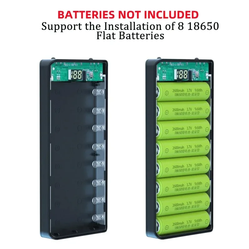 8*18650 Power Bank Cases Battery Holder Dual USB Type C Charge DIY Shell L8 No Soldering Battery Case Storage Box