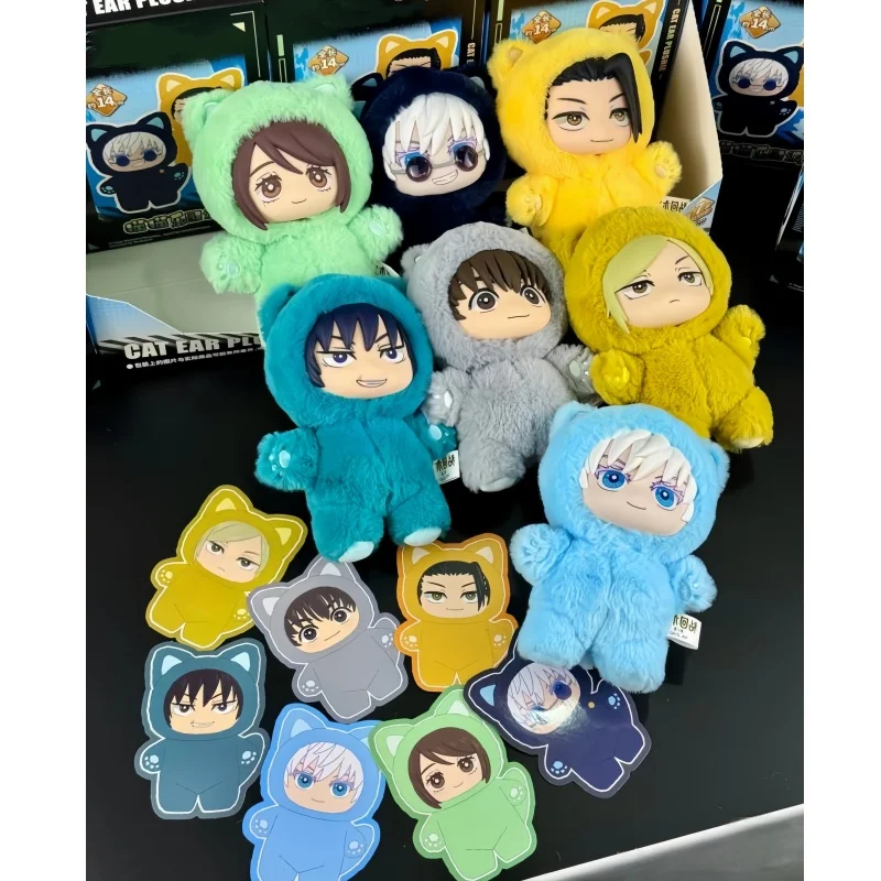Novo genuíno kawaii jujutsu kaisen 2 orelha de gato plushie série caixa cega caixa mistério anime brinquedo decoração do quarto coletar presente festivo