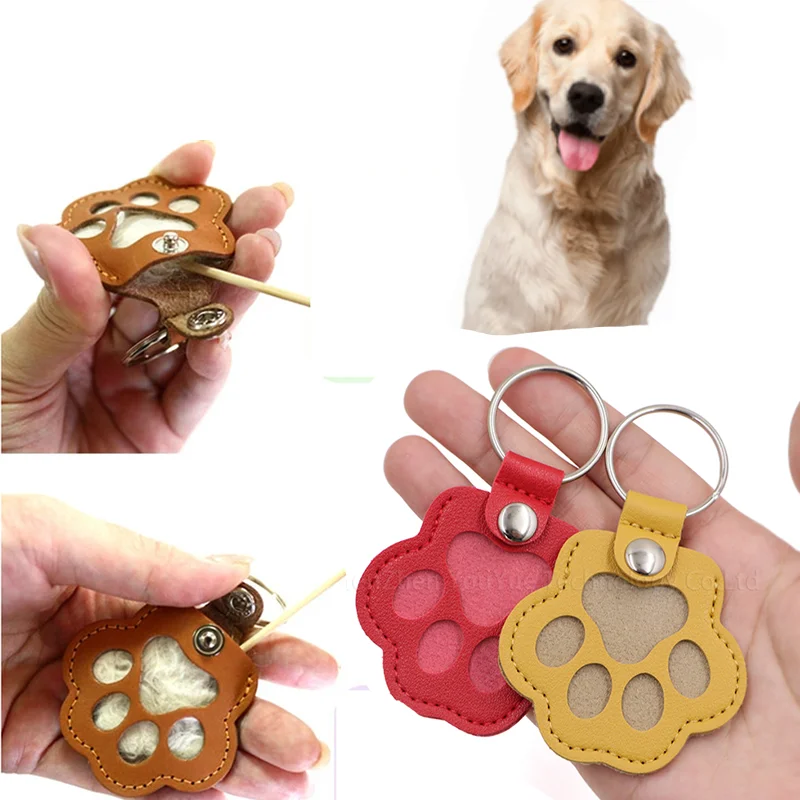 Memorial couro pet cabelo saco de armazenamento gato pata chaveiro multifuncional portátil chaveiro