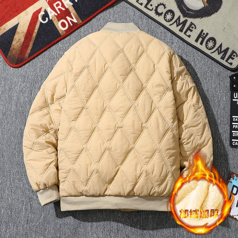 Chaqueta acolchada de algodón con rombos para hombre, Parka informal gruesa de lana de cordero, celosía versátil, Unisex, Vintage, béisbol, a prueba de frío, Invierno